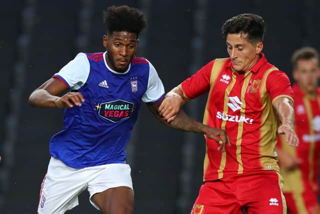 Ellis Harrison, left, in action for Ipswich. Picture: Catherine Ivill/Getty Images