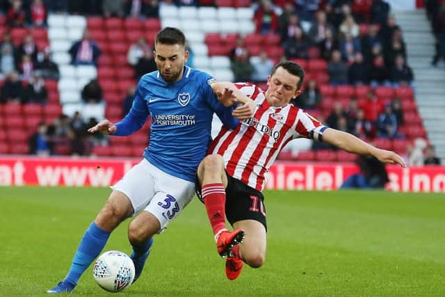 Ben Close battles Sunderland's George Honeyman for the ball at the Stadium of Light. Picture: Joe Pepler