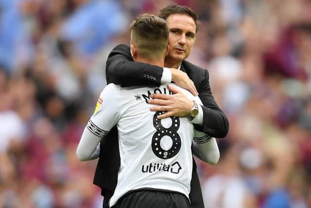Frank Lampard consoles Mason Mount following Derby's Championship play-off final loss to Aston Villa. Picture: Mike Hewitt/Getty Images