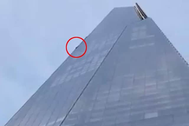 Picture shows a daredevil free climber scaling The Shard, one of the tallest buildings in Europe. Picture: David Kevin Williams/PA Wire