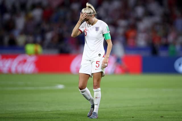 England's Steph Houghton after her penalty miss. Picture: Getty Images