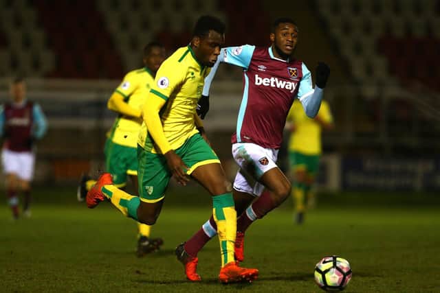 Diallang Jaiyesimi in action for Norwich under-23s against West Ham in Premier League 2    Picture: Alex Pantling/Getty Images