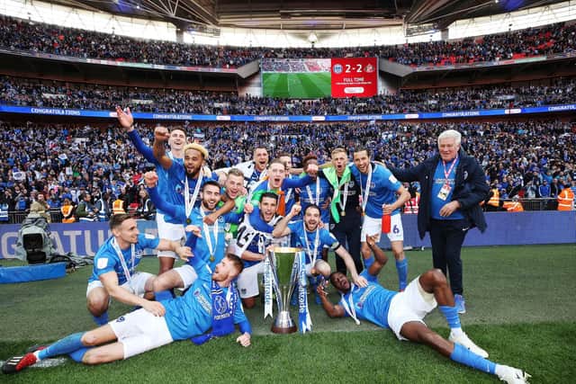 Pompey celebrate their Checkatrade Trophy triumph at Wembley. Picture: Joe Pepler