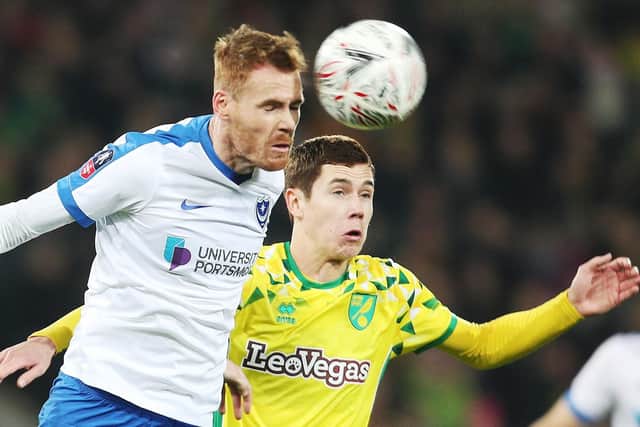 Tom Naylor wins a header during last season's FA Cup win at Norwich. Picture: Joe Pepler