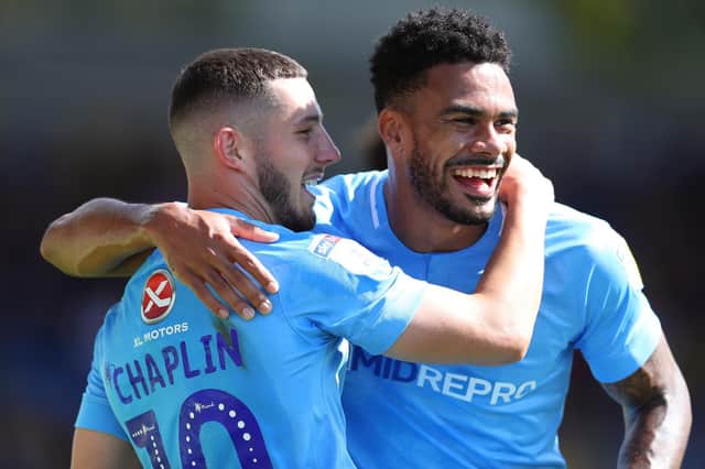Former Pompey favourite Conor Chaplin, left, with Jordan Willis who's completed a move to Sunderland from Coventry. Picture: Catherine Ivill/Getty Images