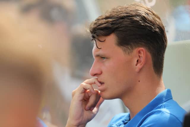 Alfie Rutherford watches the Hawks take on Pompey on Saturday. Picture: Dave Haines