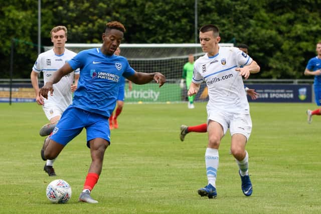 Jamal Lowe in what could be his last Pompey outing against UCD last week. Picture: Arnold Byrne