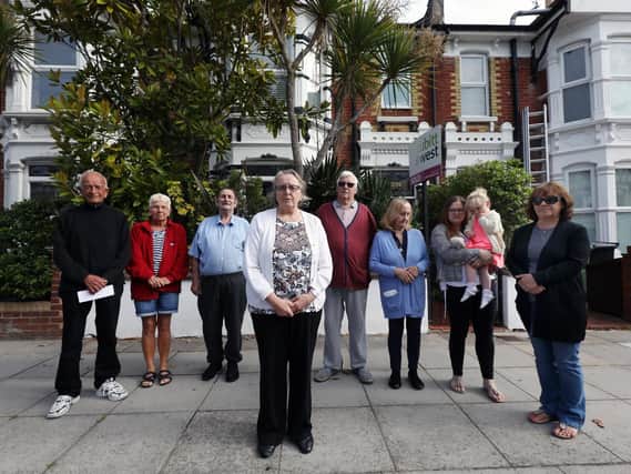 Residents who object to proposals to convert 56 Shadwell Road, Hilsea, into a five bedroom House of Multiple Occupation. Val Russell, fourth left.       Picture: Chris Moorhouse           (120619-2)