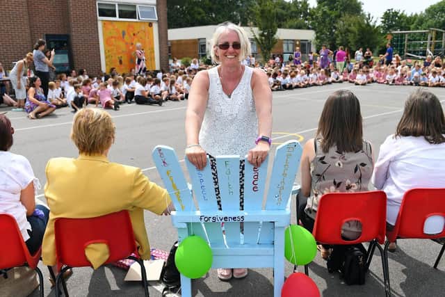 Sarah Sadler with her 'special' chair of important words.
Picture: Malcolm Wells (190717-4152)
Professional Photographer
Mobile: 07802-217-569
E: malcolmrichardwells@gmail.com