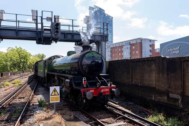 Steam engine the B1 Mayflower leaves Portsmouth Harbour station. Picture: Vernon Nash (200719-010)