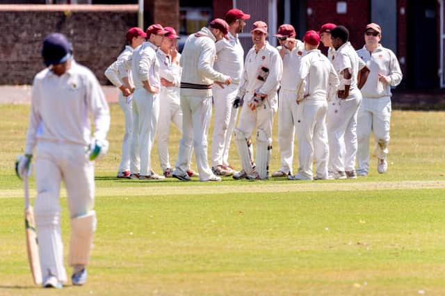 Havant celebrate a wicket in their defeat to Bournemouth. Picture: Vernon Nash (200719-010)