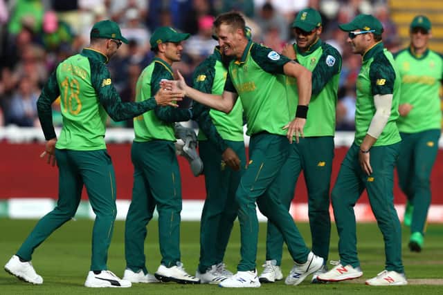 Chris Morris celebrates one of his 13 wickets during the World Cup. Picture: Michael Steele/Getty Images