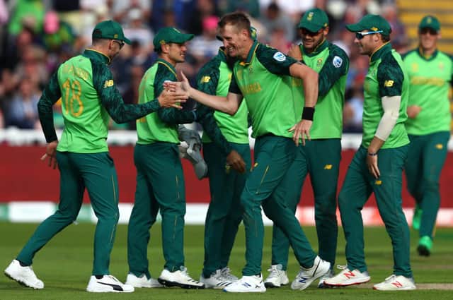 Chris Morris celebrates one of his 13 wickets during the World Cup. Picture: Michael Steele/Getty Images