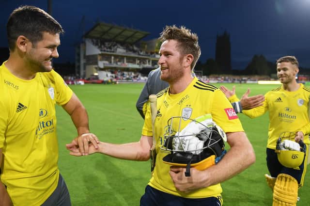 Liam Dawson and Hampshire are all smiles after the win at Taunton. Picture: Harry Trump/Getty Images