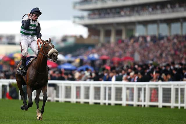 Oisin Murphy celebrates Dashing Willoughby's win in The Queen's Vase at Royal Ascot. Picture: Charlie Crowhurst/Getty Images