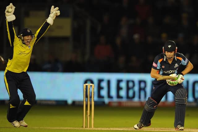 Michael Bates catches Jonny Bairstow as Hampshire beat Yorkshire to the Friends Life T20 crown in Cardiff in 2012. Picture: Stu Forster/Getty Images