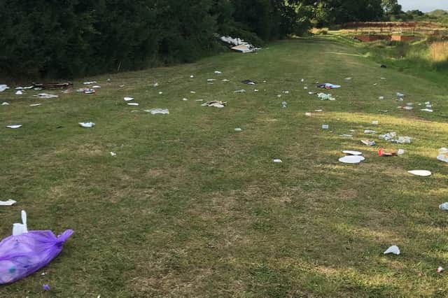 Plastic rubbish left by travellers at Hampshire Farm Meadow, Emsworth, on Sunday, July 28.