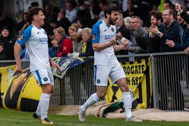 Matt Paterson celebrates a goal for the Hawks last season. Picture: Vernon Nash (060419-063)