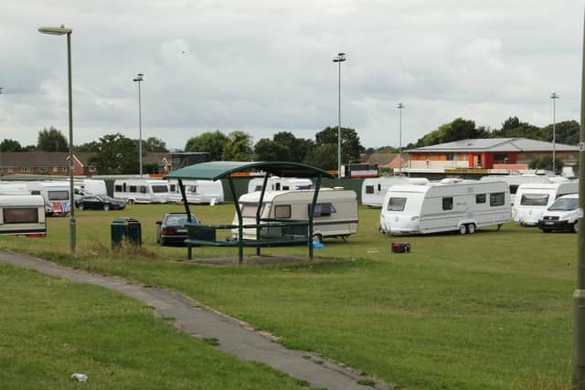 Travellers parked at Bartons Triangle, West Leigh, after arriving on July 31 for the second time in a month. Picture: Dave Haines