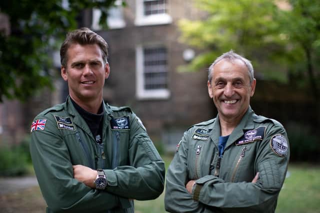 Spitfire pilots Matt Jones (left) and Steve Boultbee Brooks who are attempting to fly a newly restored MK IX Spitfire around the world. Picture: Aaron Chown/PA Wire