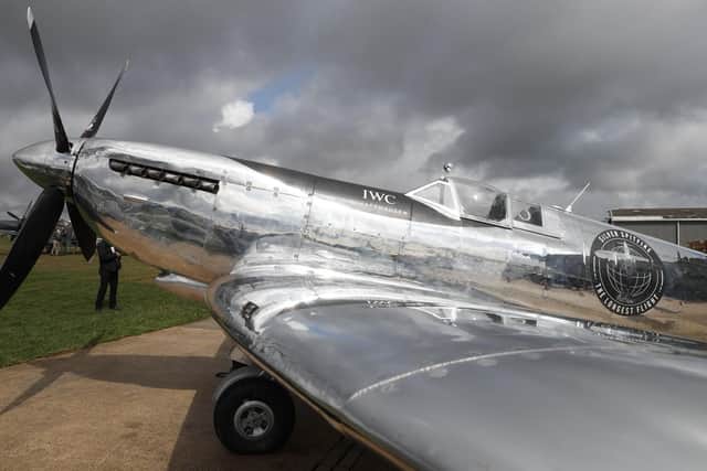 The restored World War II Silver Spitfire plane that will be used in a round-the-world flight attempt Picture: Adrian Dennis/AFP/Getty Images