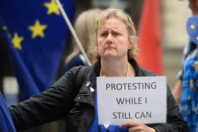 Anti-Brexit protesters outside the Cabinet Office in central London. Picture: Kirsty O'Connor/PA Wire