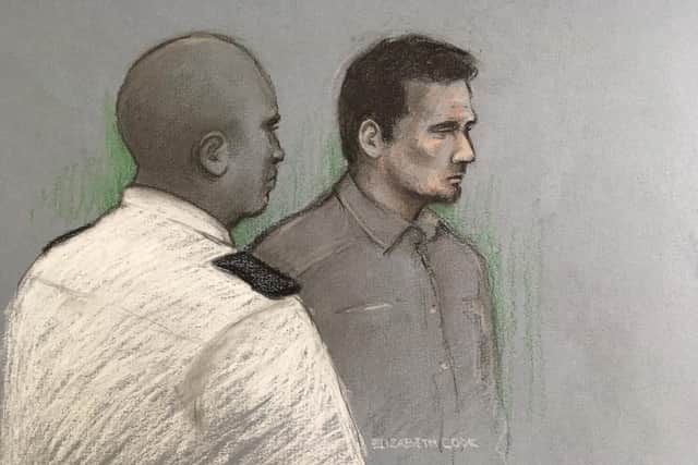 Court artist sketch by Elizabeth Cook of David Parnham at the Old Bailey in London. Picture: Elizabeth Cook/PA Wire
