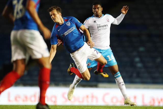 Sean Raggett made his second Pompey start when they faced Crawley in the Leasing.com Trophy on Tuesday night. Picture: Joe Pepler