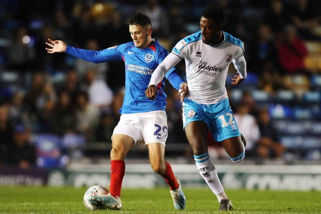 Leon Maloney in action against Crawley. Picture: Joe Pepler