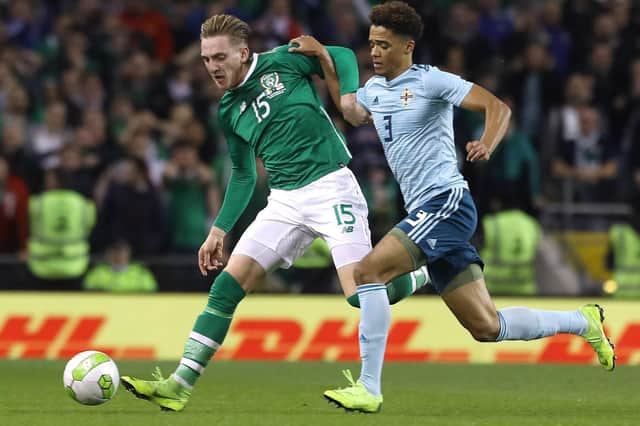 Ronan Curtis on his Republic of Ireland debut against Northern Ireland last year. Picture: PA Images
