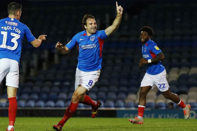 Pompey's Brett Pitman. Photo by Joe Pepler.