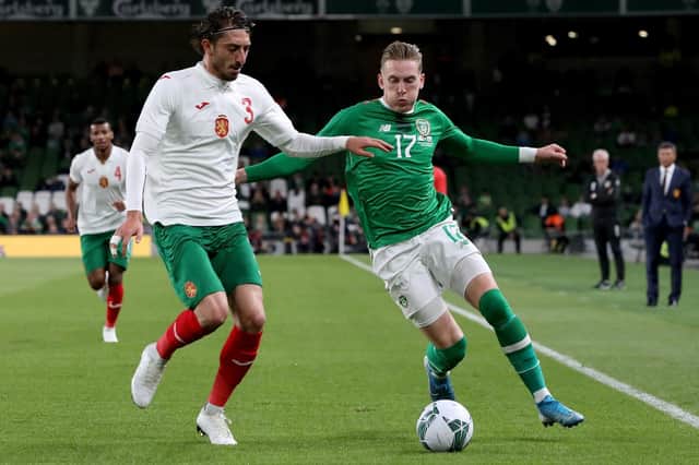 Ronan Curtis in action against Bulgaria. Picture: PAUL FAITH/AFP/Getty Images