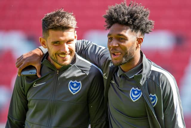 Ellis Harrison, right, with Gareth Evans. Picture: Malcolm Mackenzie/ProSportsImage