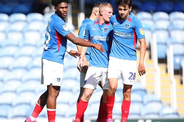 Portsmouth's Ellis Harrison scores his second goal of the match