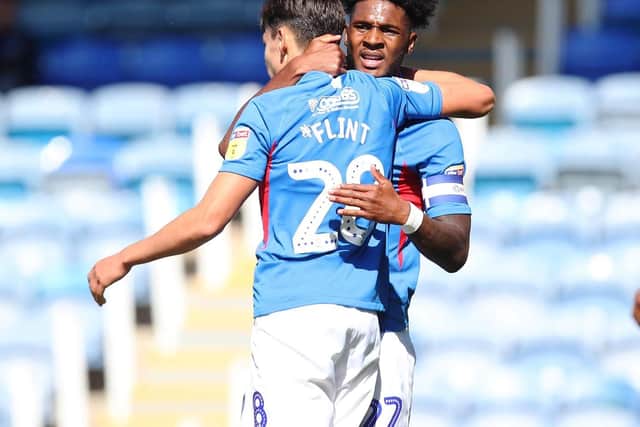 Portsmouth v Norwich u21 EFL Cup 14/09/2019.Portsmouth's Ellis Harrison celebrates scoring his first goal of the match
