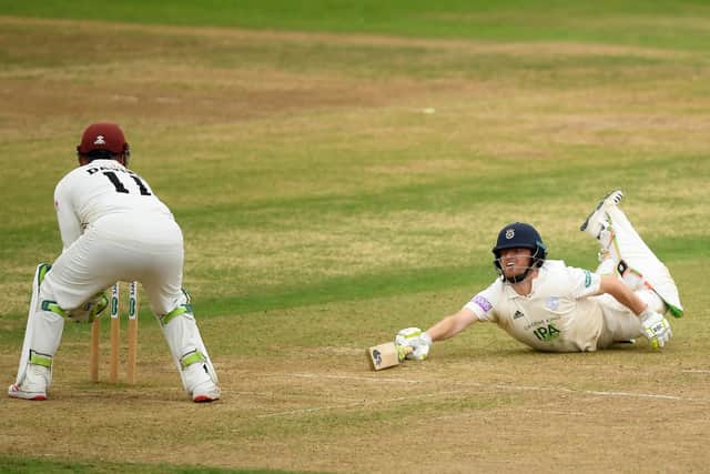 Liam Dawson survives a run out chance on his way to a century at the Ageas Bowl