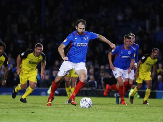 Brett Pitman scores from the penalty spot. Picture: Joe Pepler / PinPep Media