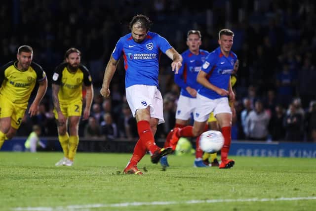 Brett Pitman scored in the final moments of the match from the penalty spot. Picture: Joe Pepler