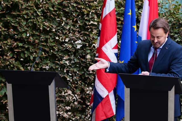 Prime minister Xavier Bettel holding that press conference without Boris Johnson. Picture: PA Photo.