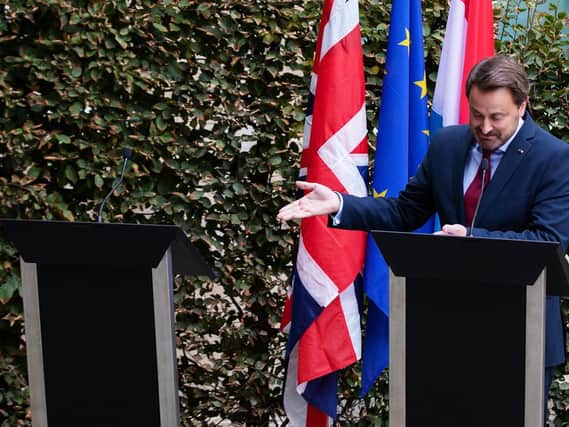 Prime minister Xavier Bettel holding that press conference without Boris Johnson. Picture: PA Photo.