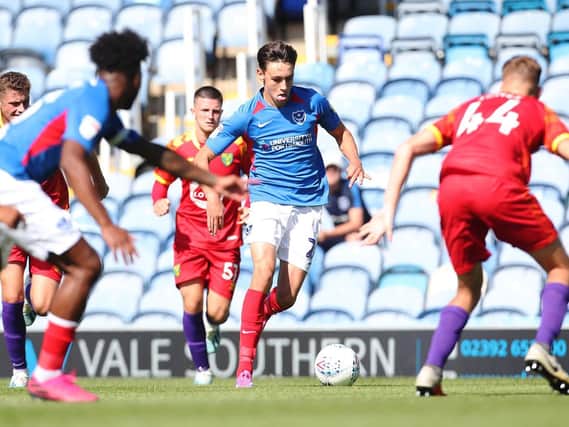 Josh Flint made his mark on his Pompey debut against Norwich under-21s on Saturday. Picture: Joe Pepler