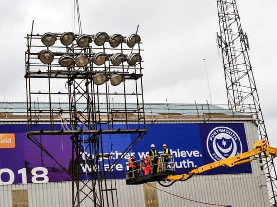The Fratton floodlights are taken down / Picture by Colin Farmery
