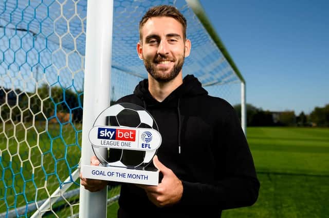 Ben Close with his the Sky Bet League One Goal of the Month award for August. Picture: Dougie Allward/JMP