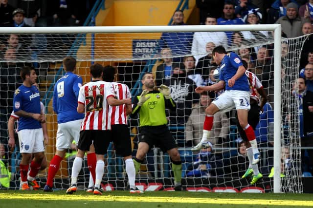 Joel Ward heads Pompeys leveller against Saints in the last game at Fratton between the teams in 2011