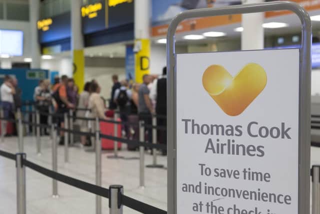 A general view of the Thomas Cook check-in desks in the South Terminal of Gatwick Airport. Picture: Rick Findler/PA Wire
