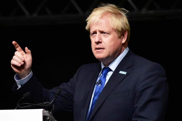 Pictured is Prime Minister Boris Johnson MP, speaking at the Convention of the North at the Magna Centre. Pic Steve Ellis