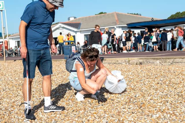 Beach cleaners in action at the Great British Beach Clean. Picture: Vernon Nash (210919-006)