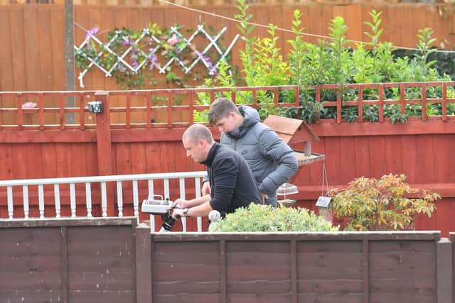 Specialist teams use ground penetrating radar to search a garden of a house in the Moredon area of Swindon in connection with the disappearance of Katrice Lee, a British toddler who disappeared from a supermarket near a British military base in Paderborn, Germany, on November 28 in 1981, her second birthday. Picture: Ben Birchall/PA Wire