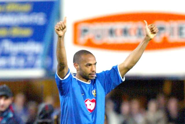 Thierry Henry in a Pompey shirt at Fratton Park