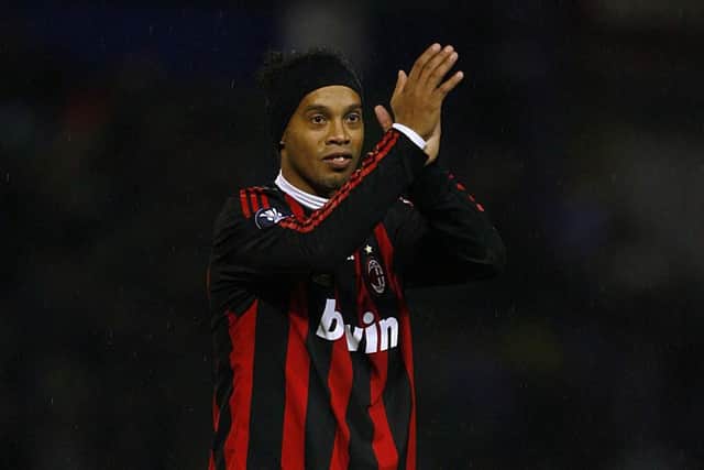 Ronaldinho applauds the Pompey faithful after AC Milan's Europa League clash at Fratton Park back in 2008